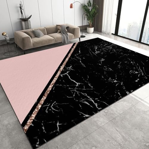 Roségold Teppich Weicher Bodenteppich, Schwarz-weißer Marmor Waschmaschinenfest Große Teppiche für Wohnzimmer Schlafzimmer 60 x 90cm von MELABE