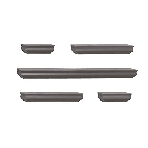 MELANNCO Floating Wall Mounted Moulding Shelf Set of 5 Formregal, MDF, grau von MELANNCO