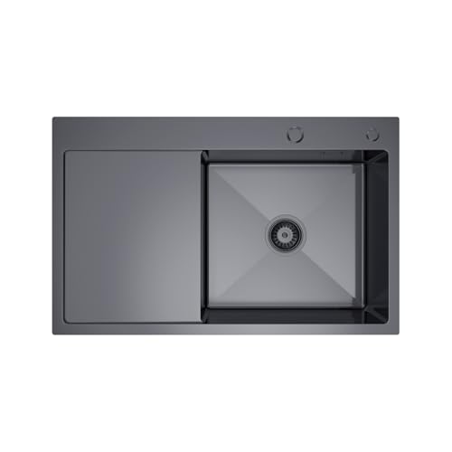 Melanstar Einbauspüle aus Edelstahl in Schwarz 78x49 cm 1 Becken mit R10-Ecken Abtropffläche und Ablaufset von MELANSTAR