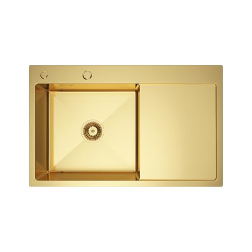 Melanstar Modernes R10 Edelstahl Spülbecken Gold 78x49 cm mit Ablaufgarnitur und Abtropffläche Melanstar Modernes R10 Edelstahl Spülbecken Gold 78x49 cm mit Ablaufgarnitur und Abtropffläche von MELANSTAR