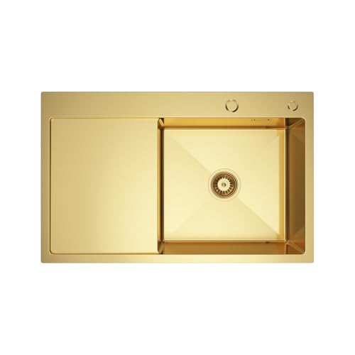 Melanstar R10 Küchenspüle Gold Einbau-Edelstahlbecken mit Ablaufset und Abtropffläche Melanstar R10 Küchenspüle Gold Einbau-Edelstahlbecken mit Ablaufset und Abtropffläche von MELANSTAR