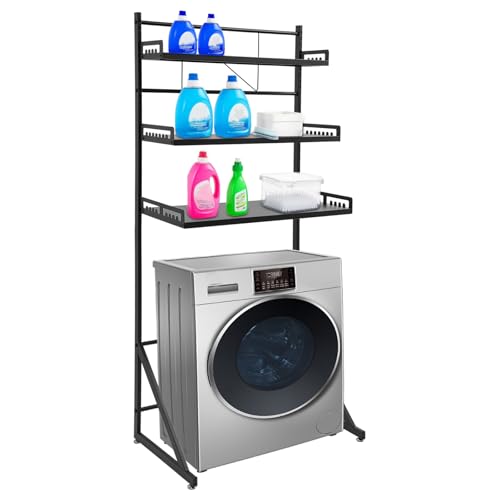 Höhenverstellbares 3-stöckiges Waschmaschinenregal aus Metall, Badezimmer Aufbewahrungsregal mit verstärkten Böden, platzsparender Organizer für Waschmittel & Zubehör, max. Tragkraft 50kg (Schwarz) Höhenverstellbares 3-stöckiges Waschmaschinenregal aus Metall, Badezimmer Aufbewahrungsregal mit verstärkten Böden, platzsparender Organizer für Waschmittel & Zubehör, max. Tragkraft 50kg (Schwarz) von MELAQULY