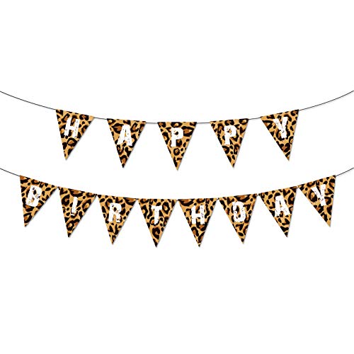 Leopard Happy Birthday Banner Gepard Druck Wimpel Banner Leopard Wild Geburtstag Party Dekoration Dschungel Safari Party Supplies von MELD