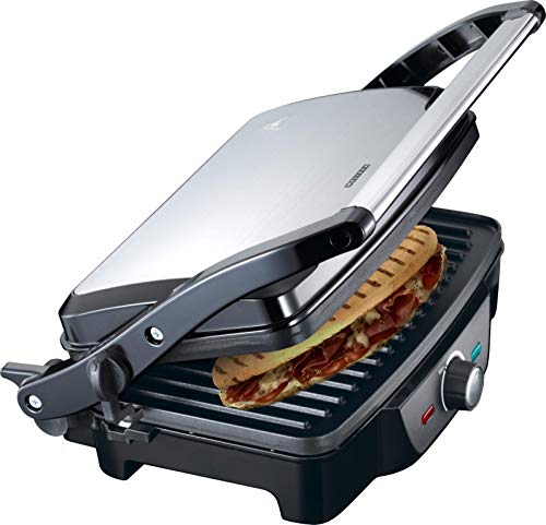 Melissa 16240108 Kontaktgrill vollständig aufklappbar Power Für Toast, Snacks oder Fleisch. Passt sich jeder Größe an 1600 Watt, Edelstahl von MELISSA