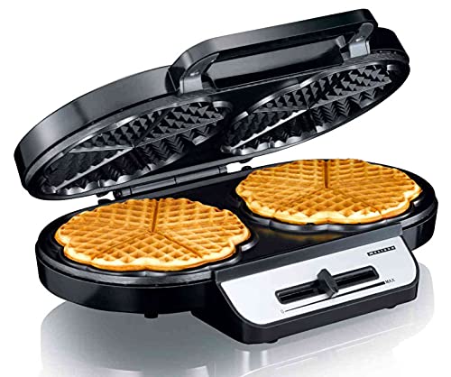 MELISSA 16250087,stufenlose Temperaturregelung Doppel-Waffeleisen antihaftbeschichtete Platten, 1200 Watt,Schwarz Edelstahl gebürstet Herzwaffeln von MELISSA