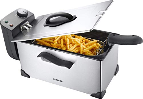 MELISSA 16290024 Kaltzonen, Edelstahl-Fritteuse 3 Liter Temperaturbereich 90°C bis 190°C 2200 Watt, 21,2 x 34,7 x 20,40 cm von MELISSA