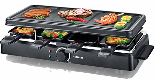 MELISSA Raclette 16300026 Raclette mit Grillplatte für 8 Personen 1200 Watt Power mit Grillplatte und regelbarer Temperatur, Schwarz von MELISSA