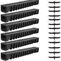 Entwässerungsrinne Entwässerungskanal B125, 6 Meter, Gussrost - passend für DN75 und inkl. Adapter für DN110 - Melko von MELKO