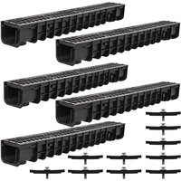 Entwässerungsrinne Entwässerungskanal C250, 5 Meter, Gussrost - Passend für DN75 und inkl. Adapter für DN110 - Melko von MELKO