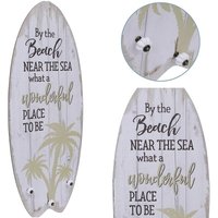 Plankenschild Surfboard Beach 100 cm mit Kleiderhaken Holzbild Surfbrett Wandgarderobe - Melko von MELKO