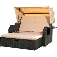 Melko - Strandkorb Rattan Schwarz Sonneninsel Gartenliege Rattanbett Sonnenliege Sofa von MELKO