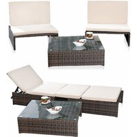 Vielseitiges Gartenmöbel-Set – Sonnenliege, Sitzbank oder zwei Stühle mit Rückenlehne, mit Tisch und Platte aus Sicherheitsglas, aus Polyrattan, von MELKO