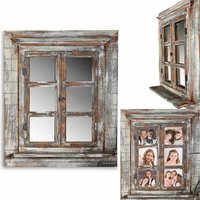 Wandspiegel mit Fensterläden 64x54cm Shabby Chic Spiegelfenster mit Ablage, Fenstertüren als Bilderrahmen 13x13cm nutzbar - Melko von MELKO