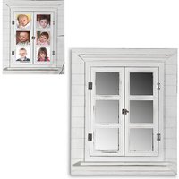 Wandspiegel mit Fensterläden 64x54cm Shabby Chic Weiß Spiegelfenster mit Ablage Hängespiegel mit Fenster Fotorahmen 13x13 cm - Melko von MELKO