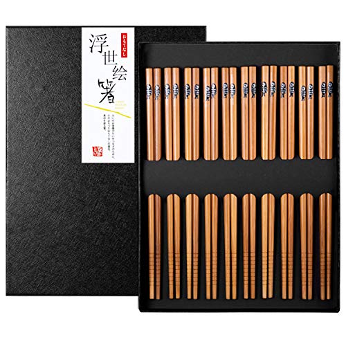 MELLIEX 10 Paar Essstäbchen Japanisch Bambus Chopsticks Wiederverwendbar Waschbar Eßstäbchen Set mit Schwarzer Geschenkbox für Asiatisches Geschirr, Fisch von MELLIEX