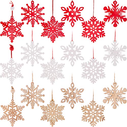 MELLIEX 18 Stück Holzanhänger Weihnachten,Schneeflocke Christbaumschmuck Holz Ornamente Weihnachtsschmuck Weihnachtsanhänger Geschenk Deko von MELLIEX