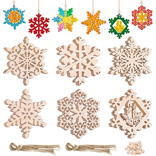 MELLIEX 18 Stück Weihnachten Holzanhänger, Schneeflocke Christbaumschmuck Holz DIY Basteln für Weihnachten Deko Geschenkanhänger von MELLIEX