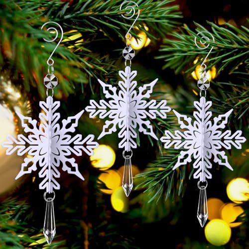 MELLIEX 8 Stück 3D Schneeflocken Deko Weihnachten, Weiße Christbaumschmuck, Acryl Schneeflocke Weihnachtsanhänger für Weihnachtsdeko von MELLIEX