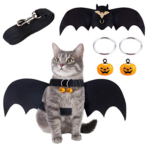 MELLIEX Bat Wings Katzenkostüm, Halloween Katzen Fledermaus Kostüm Katzenbekleidung mit Kürbisglocke und Haustier Schleppleine für Kleine Hund Katze Festival Party Cosplay Dekoration von MELLIEX