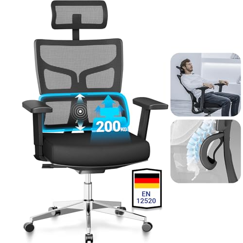 MELOKEA Bürostuhl 200kg, Schreibtischstuhl 3-Stufen-Verriegelung, Ergonomischer Bürostuhl XXL, Große Menschen 160-202 cm, 3D-Überbreit-Armlehnen, Breiter Bürostuhl, Gewichtsaktivierte Mechanik MELOKEA Bürostuhl 200kg, Schreibtischstuhl 3-Stufen-Verriegelung, Ergonomischer Bürostuhl XXL, Große Menschen 160-202 cm, 3D-Überbreit-Armlehnen, Breiter Bürostuhl, Gewichtsaktivierte Mechanik von MELOKEA