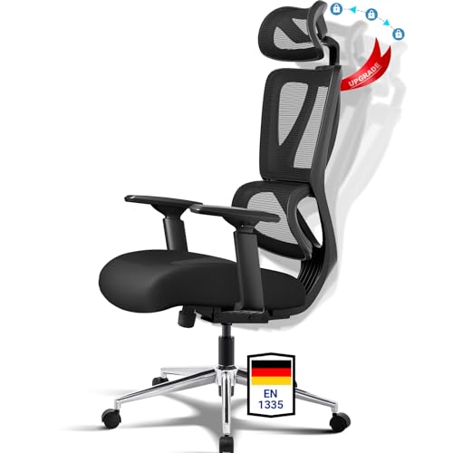 MELOKEA Bürostuhl Ergonomisch 150kg, Upgrade Bürostühle, Schreibtischstuhl mit Dynamischer Lordosenstütze, Elastisches Federkernpolster, 3-Stufen-Verriegelung, Große Menschen, EN 1335, Office Chair MELOKEA Bürostuhl Ergonomisch 150kg, Upgrade Bürostühle, Schreibtischstuhl mit Dynamischer Lordosenstütze, Elastisches Federkernpolster, 3-Stufen-Verriegelung, Große Menschen, EN 1335, Office Chair von MELOKEA