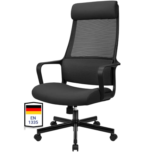 MELOKEA Schreibtischstuhl: Bürostuhl Ergonomisch - Drehstuhl Wippfunktion hat Verstellbarer Lordosenstütze | Kopfstütze | Armlehne | Höhenverstellung | Hoher Rückenschonend Chefsessel 150KG Schwarz von MELOKEA