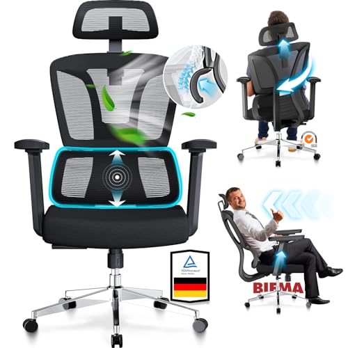 MELOKEA ReliefBack Bürostuhl Ergonomisch mit Adaptive Rückenlehne, Schreibtischstuhl Ergonomisch, Dynamischer Lordosenstütze, Verstellbare Armlehnen & Kopfstütze, Ergonomic Office Chair Bürostuhl Mesh von MELOKEA