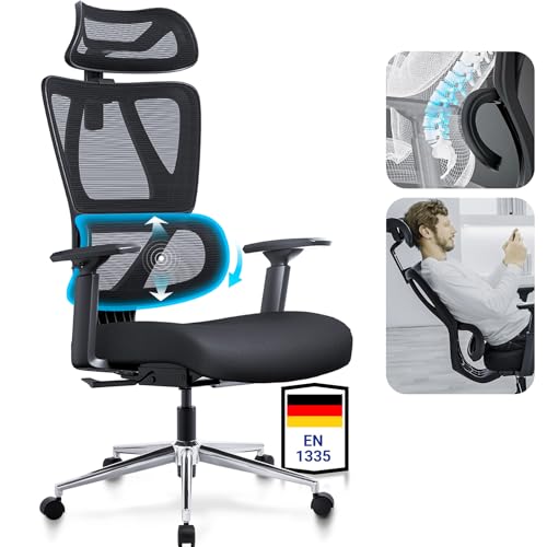 MELOKEA ReliefBack Pro Bürostuhl Ergonomisch Testsieger, Ergonomischer Bürostuhl der 2. Gen., Schreibtischstuhl mit Dynamischer Lordosenstütze, Elastisches Federkernpolste, Extra breite Kopfstütze von MELOKEA