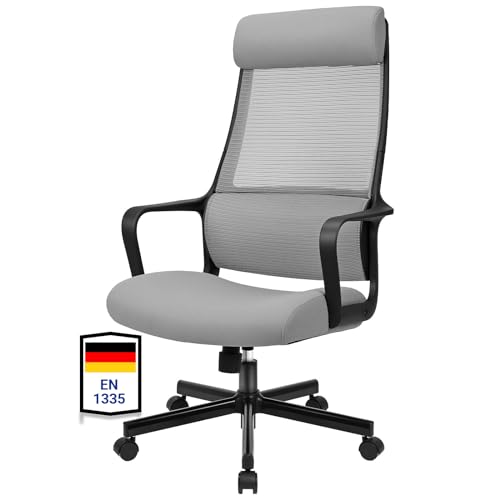 MELOKEA Schreibtischstuhl, Bürostuhl Ergonomisch, Drehstuhl Wippfunktion mit Verstellbare Kopfstütze | Armlehne | Höhenverstellung | Hoher Rückenschonend, EN 1335 Chair, Chefsessel, Grau MELOKEA Schreibtischstuhl, Bürostuhl Ergonomisch, Drehstuhl Wippfunktion mit Verstellbare Kopfstütze | Armlehne | Höhenverstellung | Hoher Rückenschonend, EN 1335 Chair, Chefsessel, Grau von MELOKEA