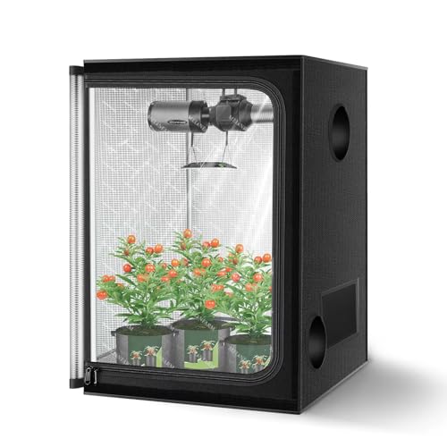 MELONFARM 2 x 2 Wachstumszelt, 61 x 61 x 81,3 cm, doppelte, transparente Sichttür, Wachstumszelt mit hochreflektierendem Mylar und Bodenwanne, Pflanzenzelt für Hydrokulturen im Innenbereich von MELONFARM
