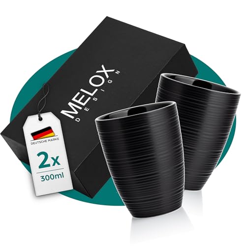 MELOX - 2er Set Latte Macchiato Tassen Tornado-Line Porzellan Schwarz ohne Henkel - 2 x 300ml Tassen für Latte, Kaffee & Cappuccino dickwandig - Kaffeetassen Coffee Cup im italienischem Design von MELOX