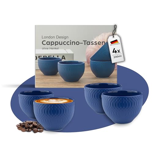 MELOX - 4er Set Cappuccino-Tassen Porzellan Blau - 4 x 200ml Tassen für Kaffee, Cappuccino & Macchiato - Kaffee-Becher dickwandig ohne Henkel - Kaffeetassen Coffee Cups im modernen Design von MELOX