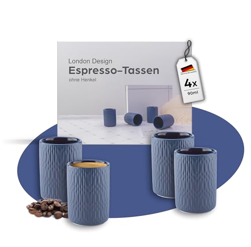 MELOX - 4er Set Espressotassen aus Porzellan in Blau - 4 x 90ml Tassen für Kaffee, Espresso & Macchiato - Mokka-Tassen dickwandig ohne Henkel - Kaffeetassen Coffee Cups im zeitlosen Design von MELOX