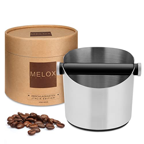 MELOX - Premium Abschlagbehälter für Siebträger Edelstahl - Kaffee & Espresso Siebträger Abklopf-Behälter für Kaffeesatz - Abklopfer mit Dämpfung - Abschlagkasten für 15 Coffee Puks (Knock Box) von MELOX