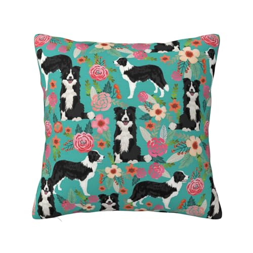 MELPHI Border Collie Kissen mit Blumenmuster, quadratisch, kann in jedem Zimmer, Schlafzimmer, Gästezimmer, Kinderzimmer verwendet werden von MELPHI