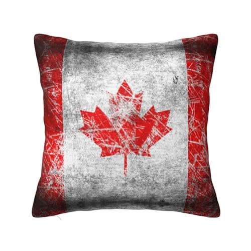 MELPHI Quadratisches Kissen mit Kanada-Flagge, 12"x12", Mittelfest, Abnehmbare Abdeckung, Weiß, 30.48 cm x 30.48 cm, Elegant, Indoor und Outdoor, Lounge, Schlaf, Dekoration von MELPHI