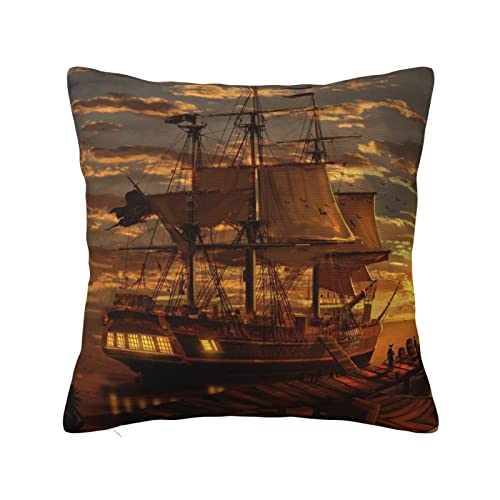 MELPHI Quadratisches Kissen mit Piratenschiff-Motiv, kann in jedem Zimmer, Schlafzimmer, Gästezimmer, Kinderzimmer verwendet werden von MELPHI