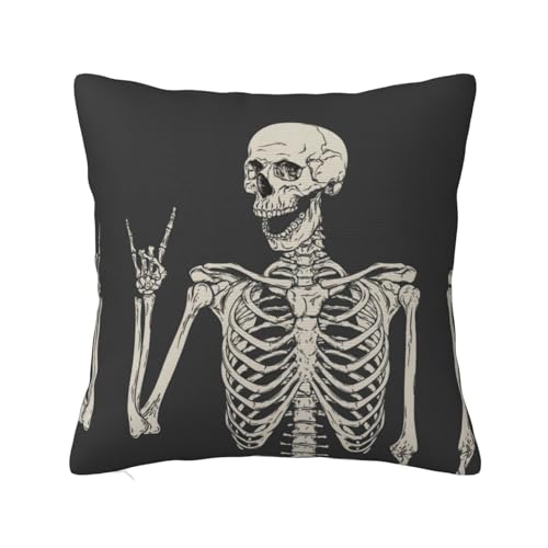 MELPHI Skull Rock Roll Skelett Knochen Druck quadratisches Kissen kann in jedem Zimmer, Schlafzimmer, Gästezimmer, Kinderzimmer verwendet werden von MELPHI