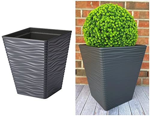 Blumenkübel Blumentopf Quadratisch Einsatz Pflanzgefäß 3D Effekt Wellen Anthrazit Größe L von MELTOM
