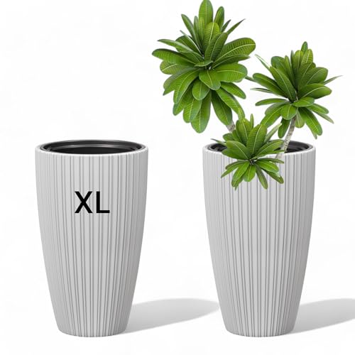Blumenkübel Blumentopf mit Herausnehmbaren Einsatz Rund Dekorativ Größe XL: 29x48 cm (Grau) von MELTOM