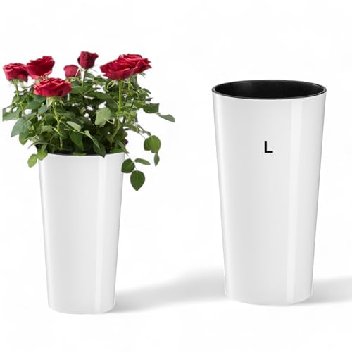 MELTOM Blumenkübel Rund Hochglanz mit Herausnehmbaren Einsatz Blumentopf Pflankübel Slim (L) von MELTOM