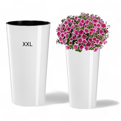 MELTOM Blumenkübel Rund Hochglanz Slim Blumentopf mit Herausnehmbaren Einsatz Größe XXL/DxH: 40 x 75 cm Weiß von MELTOM