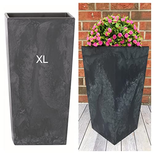 MELTOM Blumenkübel mit Einsatz Slim Hoch Quadratisch Beton Optik Farbe: Anthrazit XL (BxH): 28 x 55 cm von MELTOM