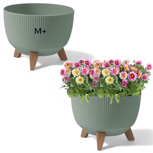 Blumentopf Schale mit Füßen Einsatz Kräutertopf Übertopf Pflanzschale Eco Recycled (Grün, M+ 33 cm) von MELTOM