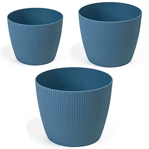 Blumentopf Übertopf Rund Pflanztopf DEKORATIV Struktur SET3: M+L+XL in Blau von MELTOM