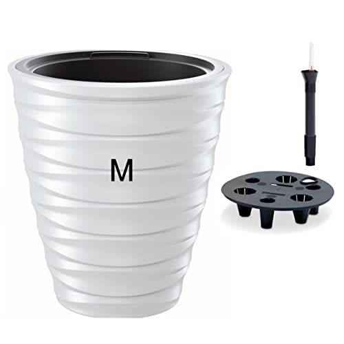 Blumentopf mit Bewässerungssystem Wellenoptik mit Einsatz Hoch 3D Effekt in Weiß M: (DxH) 30 x 32 cm von MELTOM