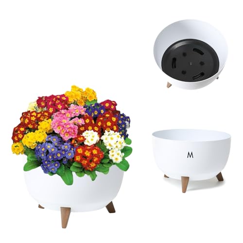 MELTOM Blumentopf mit Füßen aus Kunststoff, Schale mit Einsatz, Rund, Farbe: Weiß, H: 23cm, D: 29 cm von MELTOM