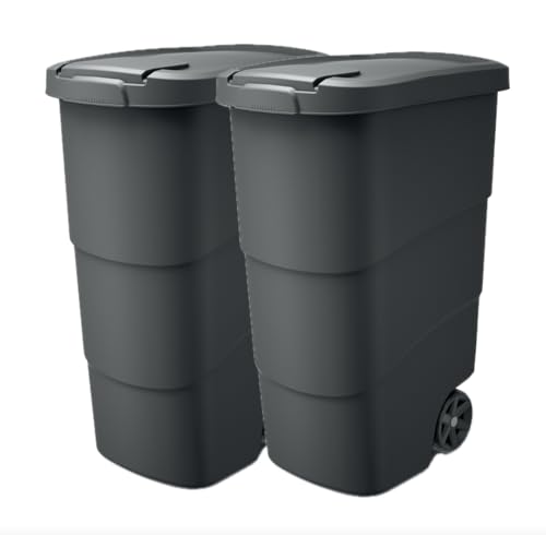 MELTOM 90L Müllbehälter mit Rädern und Deckel Mülltonne Müllgroßbehälter Großmülltonne Universaltonne Kunststoff 2er-Pack (SCH + SCH) von MELTOM