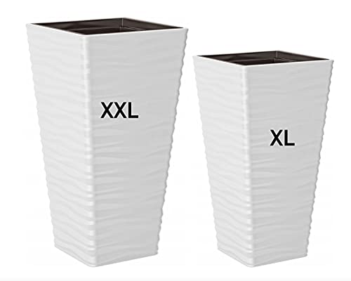 Blumenkübel 3D Effekt Welle Slim Blumentopf Quadratisch Optik Einsatz Pflanzgefäß Set: 2 Weiß von MELTOM