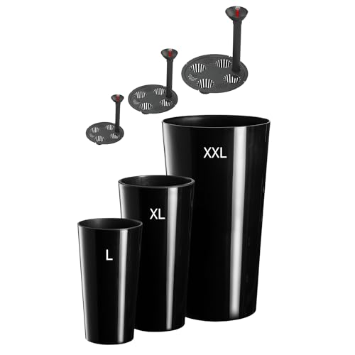 MELTOM Blumenkübel mit Bewässerungssystem Rund Hochglanz Slim Blumentopf mit Einsatz SET3: Größe L + XL +XXL Schwarz von MELTOM